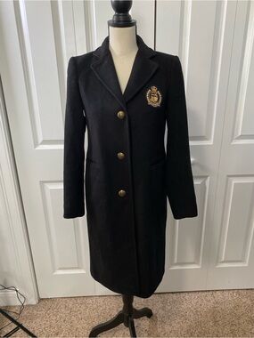 Ralph Lauren Black Crest Wool Blend Reefer Coat